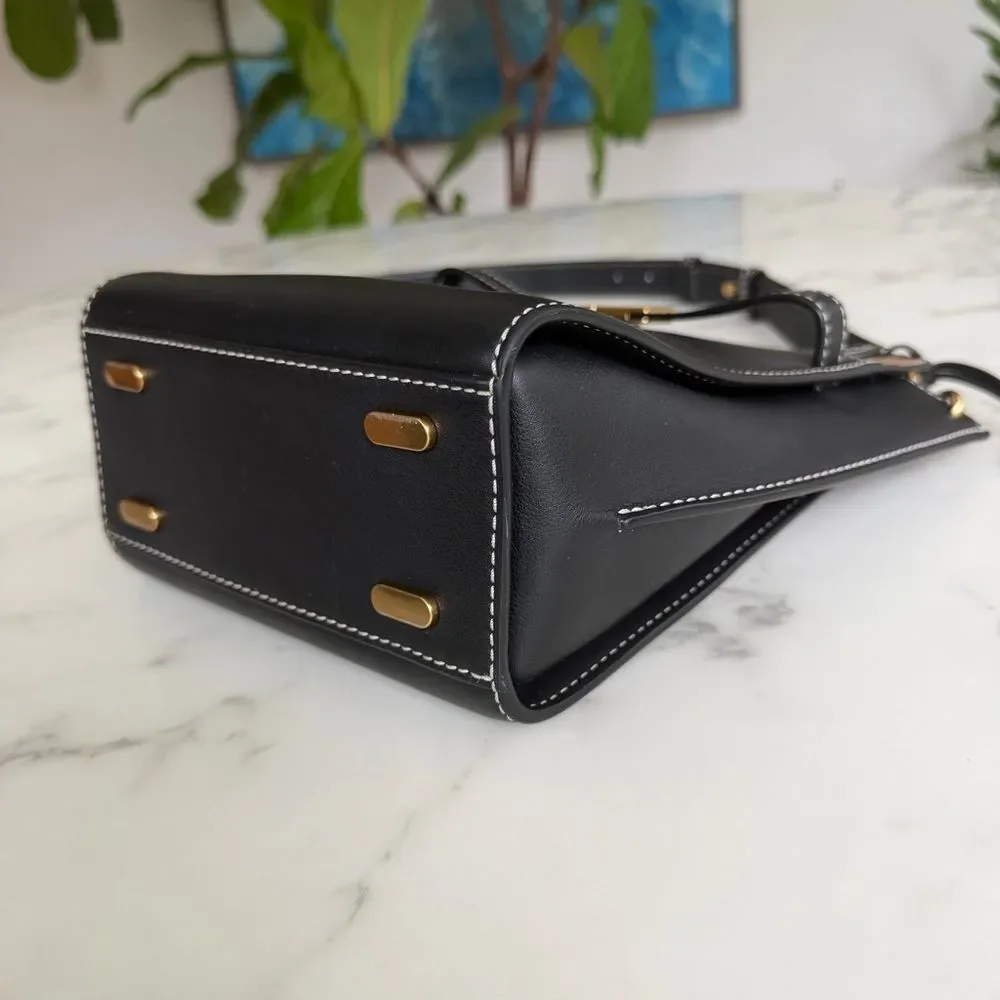 Tory Burch LEE RADZIWILL DOUBLE BUCKET BAG Black Leather Crossbody Shoulder